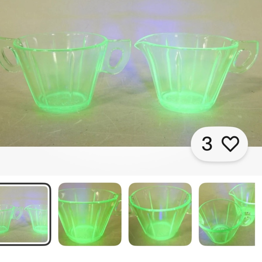 Vaseline depression glass cream and sugar glassware